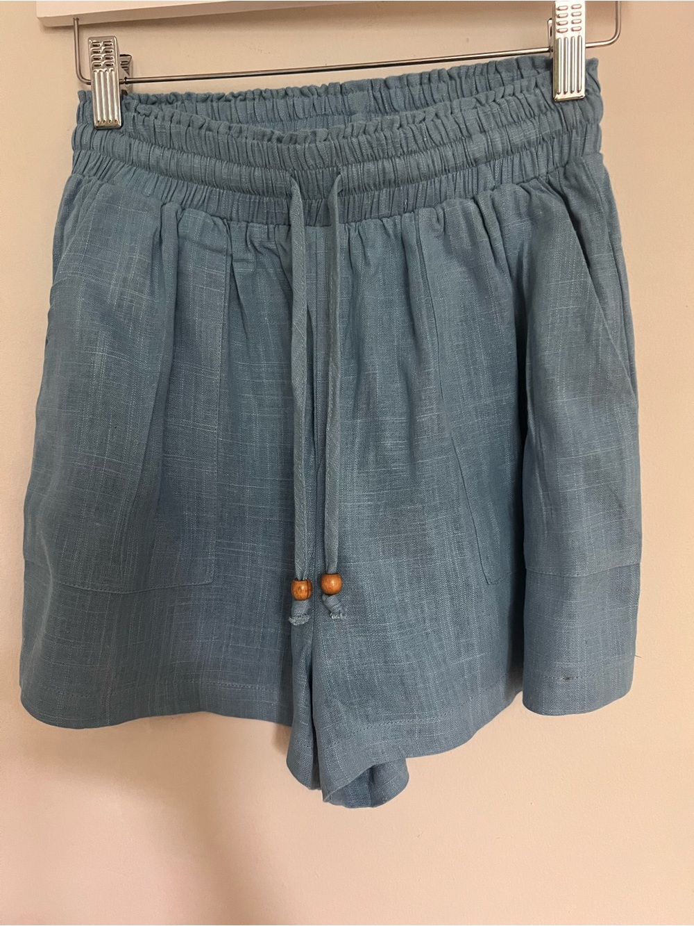 Vici Light Blue Elastic Waist Smocked Top
